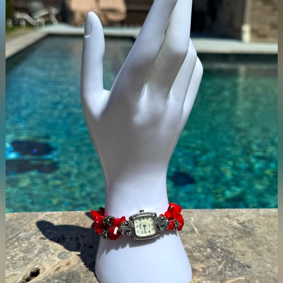 Mira Red Coral Chips Stretch Watch - Picture 10 of 12